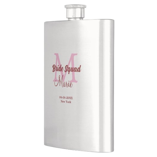 Bruidsploeg voeg naam monogram bruidsmeisje roze d flacon (Links)