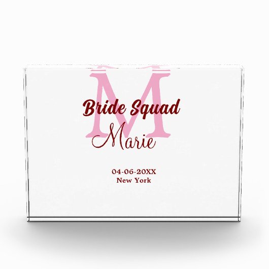 Bruidsploeg voeg naam monogram bruidsmeisje roze d fotoblokken (Voorkant)