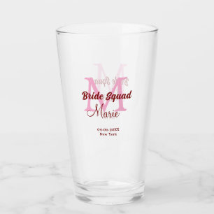 Bruidsploeg voeg naam monogram bruidsmeisje roze d glas