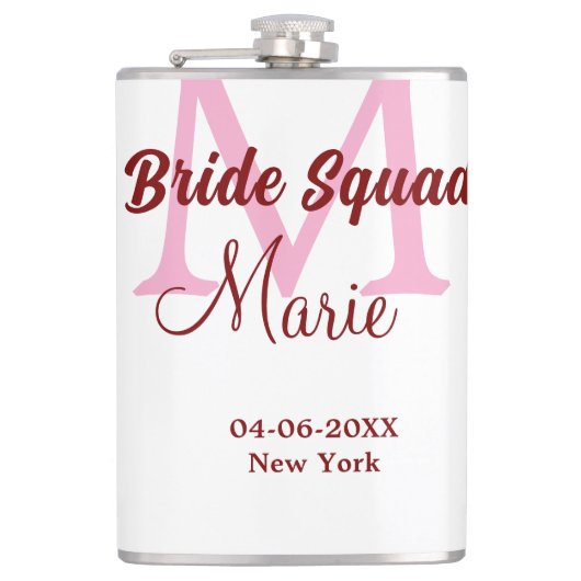 Bruidsploeg voeg naam monogram bruidsmeisje roze d heupfles (Voorkant)