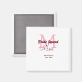 Bruidsploeg voeg naam monogram bruidsmeisje roze d magneet (Voorkant / Achterkant)