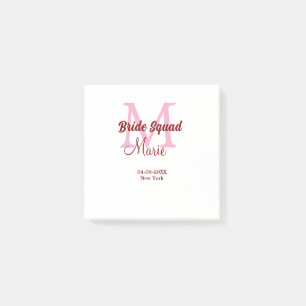 Bruidsploeg voeg naam monogram bruidsmeisje roze d post-it® notes