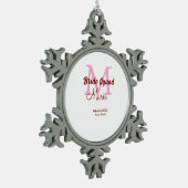 Bruidsploeg voeg naam monogram bruidsmeisje roze d tin sneeuwvlok ornament (Links)