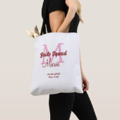 Bruidsploeg voeg naam monogram bruidsmeisje roze d tote bag (Dichtbij)