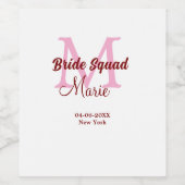 Bruidsploeg voeg naam monogram bruidsmeisje roze d wijn etiket (Enkel label)
