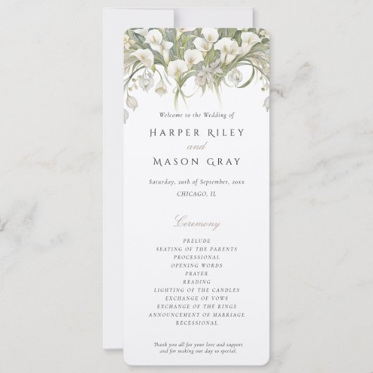 Bruidsprogramma met Calla-lelies in pasteltinten Kaart (Voorkant)