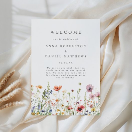 Bruidsprogramma met wilde bloemen programmakaart