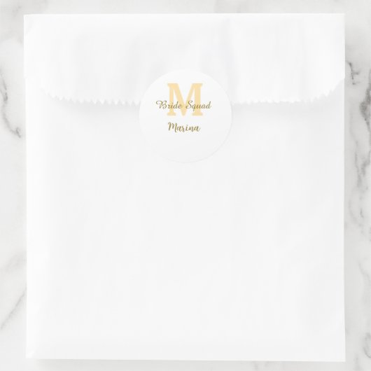 Bruidsquad monogram gouden bruids douche eenvoudig ronde sticker (Tas)
