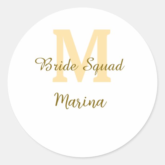 Bruidsquad monogram gouden bruids douche eenvoudig ronde sticker (Voorkant)