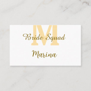 Bruidsquadre monogram gouden bruids douche eenvoud visitekaartje