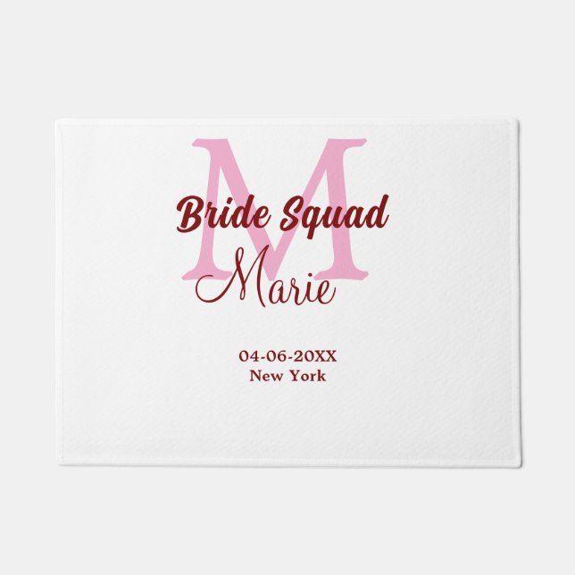 Bruidsquadron naam monogram bruidsmeisje roze datu deurmat (Voorkant)