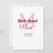 Bruidsquadron naam monogram bruidsmeisje roze datu kaart (Voorkant)