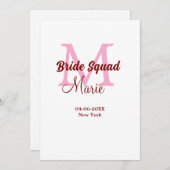 Bruidsquadron naam monogram bruidsmeisje roze datu kaart (Voorkant / Achterkant)