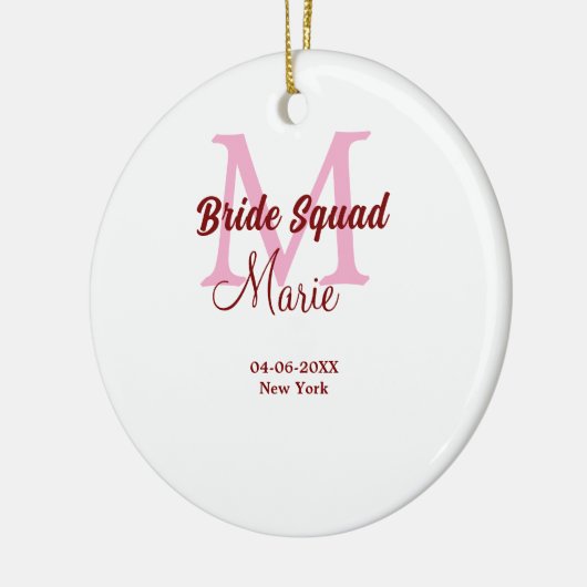 Bruidsquadron naam monogram bruidsmeisje roze datu keramisch ornament (Links)