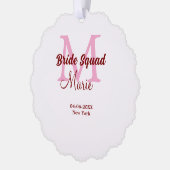 Bruidsquadron naam monogram bruidsmeisje roze datu ornament kaart (Links)