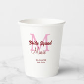 Bruidsquadron naam monogram bruidsmeisje roze datu papieren bekers (Voorkant)