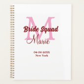 Bruidsquadron naam monogram bruidsmeisje roze datu planner (Voorkant)