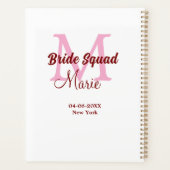 Bruidsquadron naam monogram bruidsmeisje roze datu planner (Achterkant)