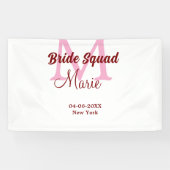 Bruidsquadron naam monogram bruidsmeisje roze datu spandoek (Horizontaal)