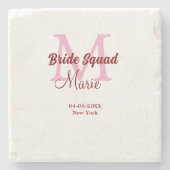 Bruidsquadron naam monogram bruidsmeisje roze datu stenen onderzetter (Voorkant)