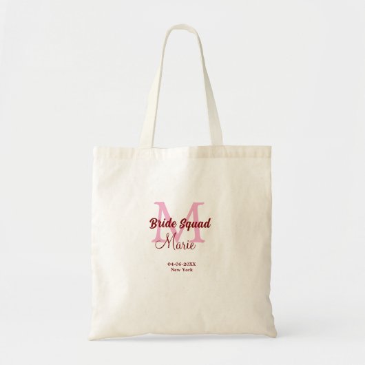 Bruidsquadron naam monogram bruidsmeisje roze datu tote bag (Voorkant)
