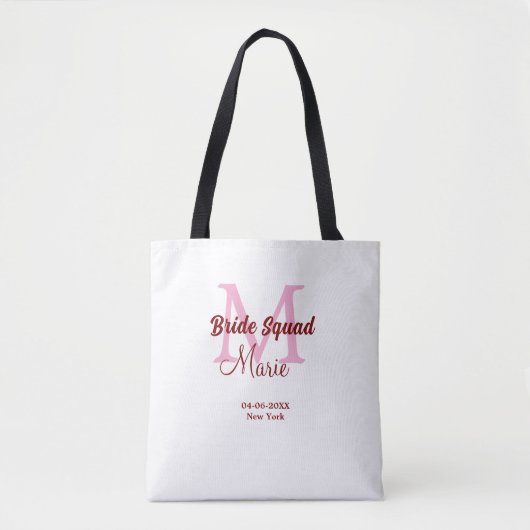 Bruidsquadron naam monogram bruidsmeisje roze datu tote bag (Voorkant)
