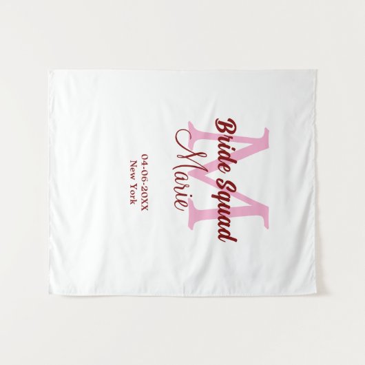 Bruidsquadron naam monogram bruidsmeisje roze datu wandkleed (Voorkant (horizontaal))