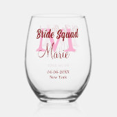 Bruidsquadron naam monogram bruidsmeisje roze datu wijnglas zonder voet (Voorkant)