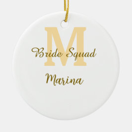 Bruidsquadronde monogram gouden bruiloft eenvoudig keramisch ornament