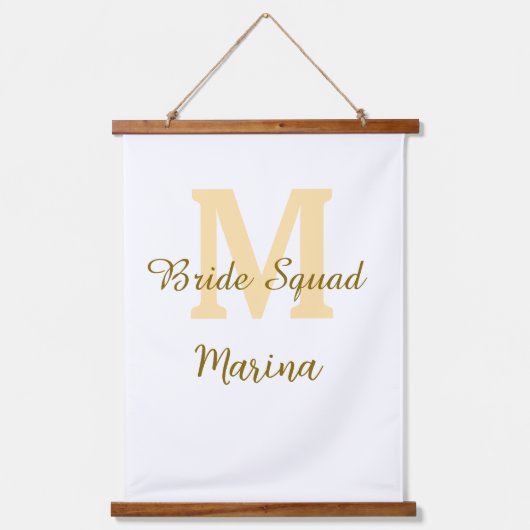 Bruidsquadroon monogram gouden bruiloft eenvoudig hangend wandkleed (Voorkant)
