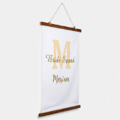 Bruidsquadroon monogram gouden bruiloft eenvoudig hangend wandkleed (Gebogen)