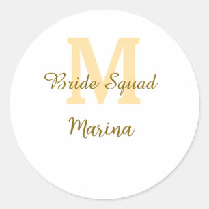 Bruidsquadroon monogram gouden bruiloft eenvoudig ronde sticker
