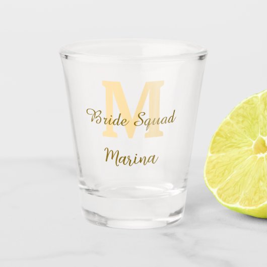Bruidsquadroon monogram gouden bruiloft eenvoudig  shot glas (Voorkant)