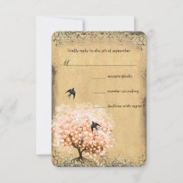 Bruidsreactie Hartblad Koraalboom Liefdesvogel RSVP Kaartje