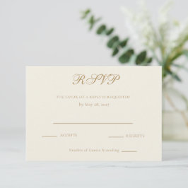 Bruidsreactiekaart met ivoor en antiek goud RSVP kaartje
