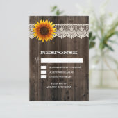 Bruidsreactiekaarten met Barn Wood en Lace Sunflow RSVP Kaartje (Staand voorkant)
