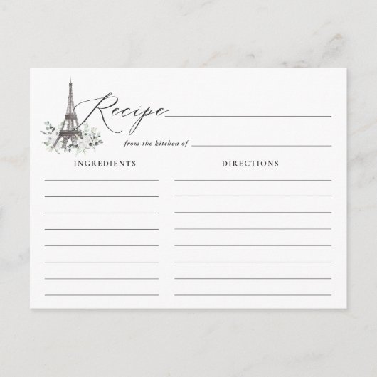 Bruidsreceptenkaart Paris Bloom Eiffeltoren Briefkaart (Voorkant)