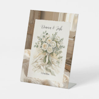 Bruidsroos Boeket Bruiloftsbloemen Bedankkaart Reclamebord Met Voetstuk