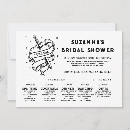 Bruidsroute Bachelorette Rock-n-Roll Heart Kaart (Voorkant)