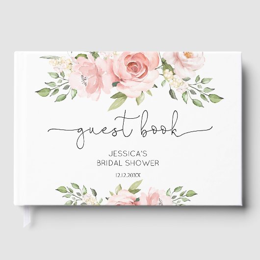 Bruidsroze bloemige bruiloftsdouche gastenboek (Voorkant)