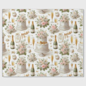 Bruidsroze Champagne Bruiloftsfeest Patroon Cadeaupapier (Vlak)