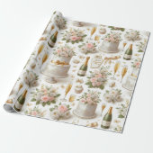 Bruidsroze Champagne Bruiloftsfeest Patroon Cadeaupapier (Uitgerold)