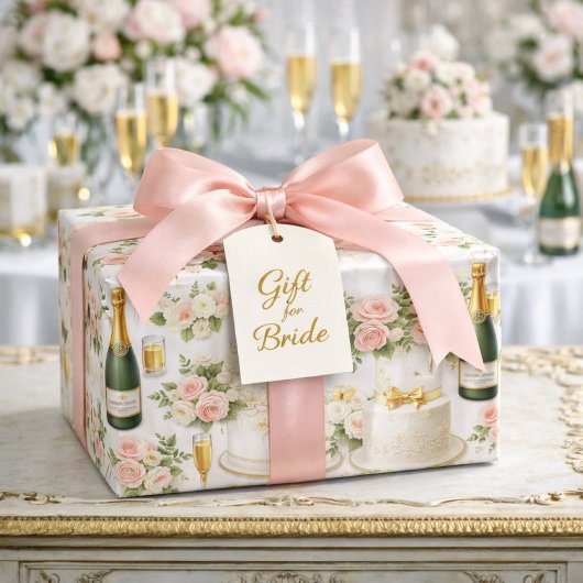 Bruidsroze Champagne Bruiloftsfeest Patroon Cadeaupapier