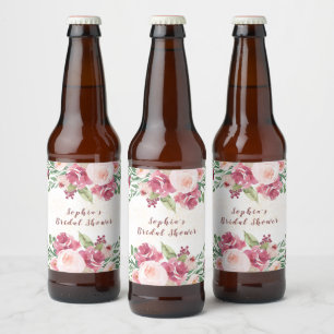 Bruidsroze Glitterende Waterverf Bloemrijke Roos Bier Etiket