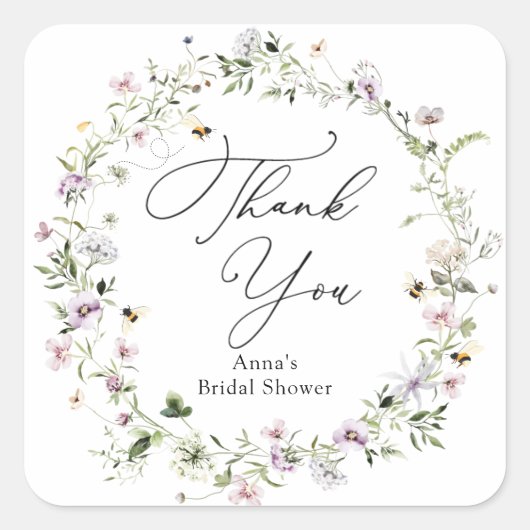 Bruidssalon met bijen en lavendel wilde bloemen vierkante sticker (Voorkant)
