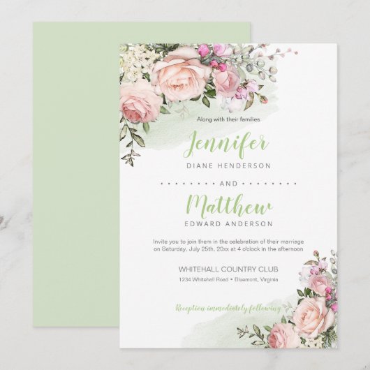 Bruidsschatje Blush | Groene Achtergrond | Trouwen Kaart (Voorkant / Achterkant)