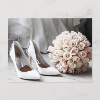 Bruidsschoenen en Rose Bouquet Trouwdag Briefkaart