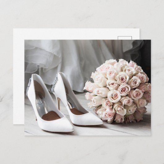 Bruidsschoenen en Rose Bouquet Trouwdag Briefkaart (Voorkant / Achterkant)