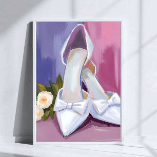Bruidsschoenen Witte Boog Roos Waterverf Trouwfe Poster