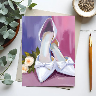 Bruidsschoenen   Witte strik roos waterverf bruilo Briefkaart